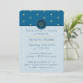 Bleu avec or Accent Houndstooth Party Invitation (Debout devant)