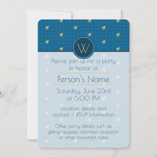 Bleu avec or Accent Houndstooth Party Invitation (Devant)