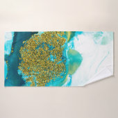 Bleu avec or parties scintillant fluide art, créat (Serviette de bain)