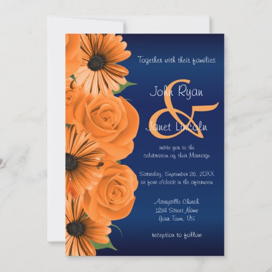 Bleu avec Rose orange et invitation de mariage de  (Devant)