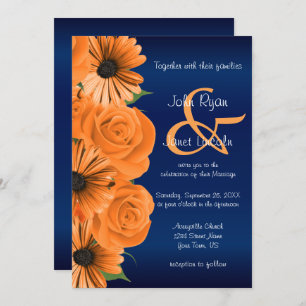 Bleu avec Rose orange et invitation de mariage de