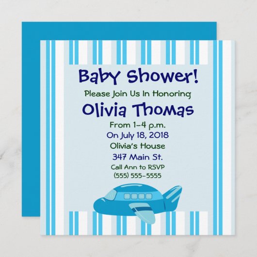 Bleu avion Baby Shower Invitations (Devant / Derrière)