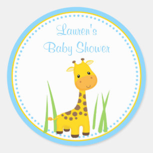 Bleu Baby shower Giraffe Favoriser étiquette Stick