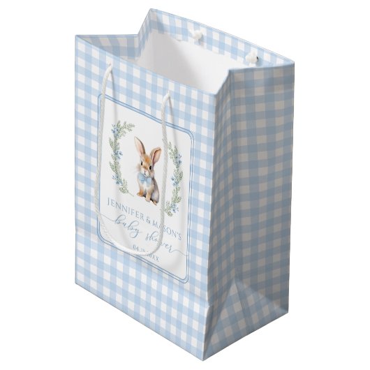 Bleu baby shower lapin de Pâques merci sacs cadeau (Devant Angle)
