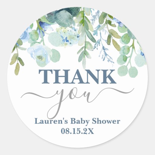 Bleu Baby shower Whimsical Sticker Classic rond (Devant)