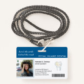 Bleu | Badge d'ID photo de l'employé du bureau den (Devant avec lanière)