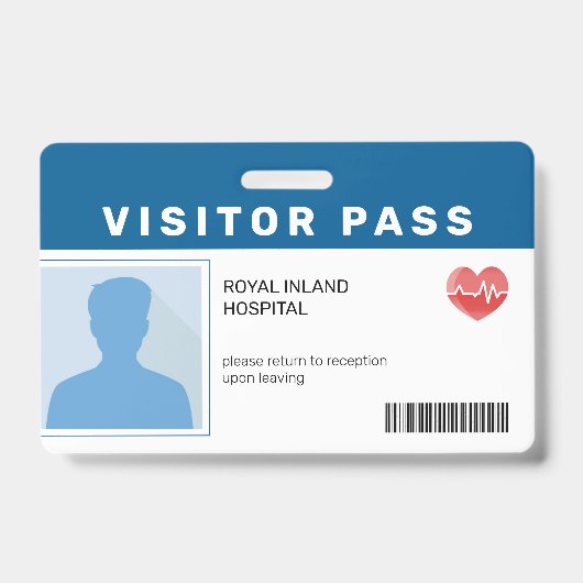 Bleu | Badge d'identification de visiteur d'hôpita (Avant)