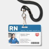 Bleu | Badge d'identification photo d'employé médi (Avant avec lanière)