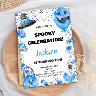 Bleu Ballon Halloween Invitations Anniversaire