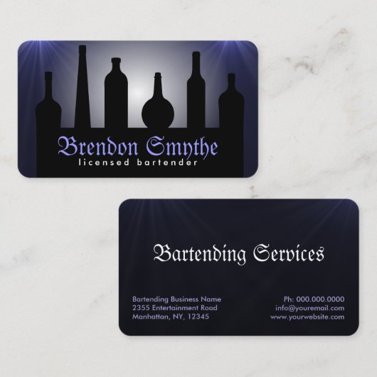 Bleu Bartending Services Barman Cartes de visite (Devant / Derrière)