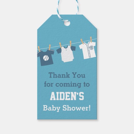 Bleu Baseball Bébé Garçon Douche Étiquettes (Devant)