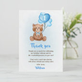 Bleu Bear Balloon Anniversaire Photo Carte de reme (Debout devant)