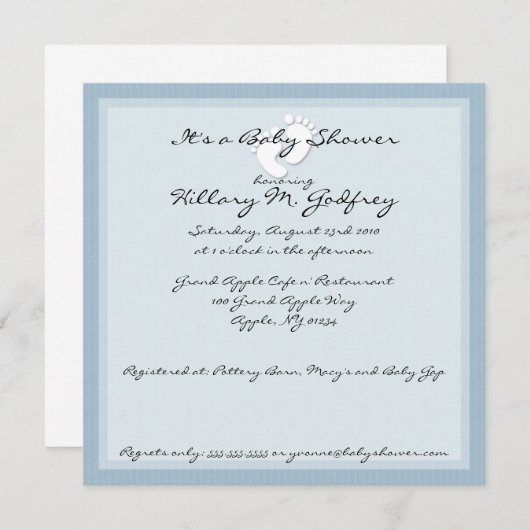 Bleu Bébé Douche Invitations (Devant / Derrière)