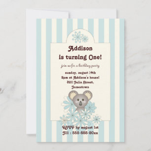 Bleu Bébé Koala Anniversaire de enfant Invitation