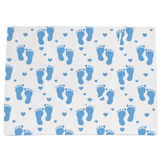 Bleu bébé pieds motif grand sac cadeau (Devant)