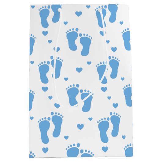 Bleu bébé pieds motif moyen sac cadeau (Devant)