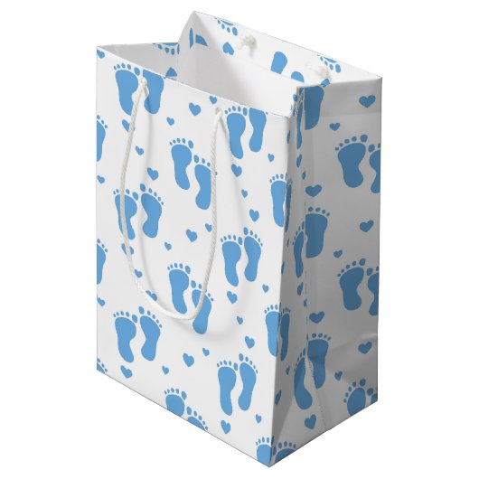 Bleu bébé pieds motif moyen sac cadeau (Devant Angle)