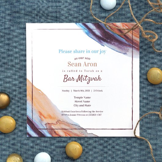 Bleu Beige Eggplant Purple Bar Mitzvah Invitation