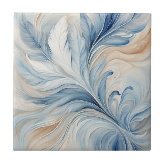 Bleu Beige Feuilles 2 Carreaux en céramique