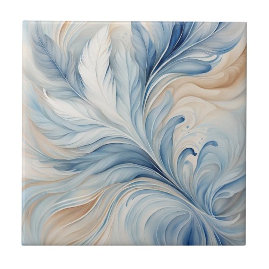 Bleu Beige Feuilles 2 Carreaux en céramique (Devant)