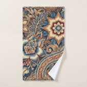 Bleu Beige Indonésien Batik Motif Floral Boho (Serviette à main)