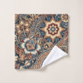 Bleu Beige Indonésien Batik Motif Floral Boho (Gant de toilette)