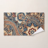 Bleu Beige Indonésien Batik Motif Floral Boho (Serviette à main)