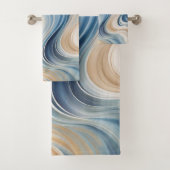 Bleu Beige vagues Serviettes de bain (En situation)