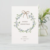 Bleu Berries Elégante Wreath Joyeuse carte de Noël (Debout devant)