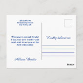 Bleu Bienvenue Retour à l'école Carte postale (Dos)