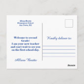 Bleu Bienvenue Retour à l'école Carte postale (Dos)