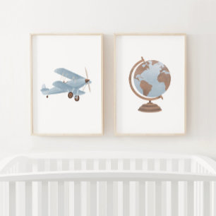 Bleu Biplane et Globe Travel NurserDecor