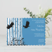 Bleu Birch Inséparable Forêt Mariage Invitations (Debout devant)
