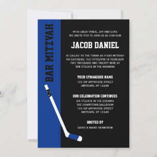 Bleu Black Hockey Bar Mitzvah Invitations