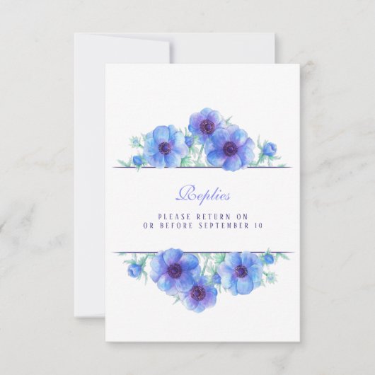 Bleu blanc anémone floral mariage QR réponse RSVP (Devant)