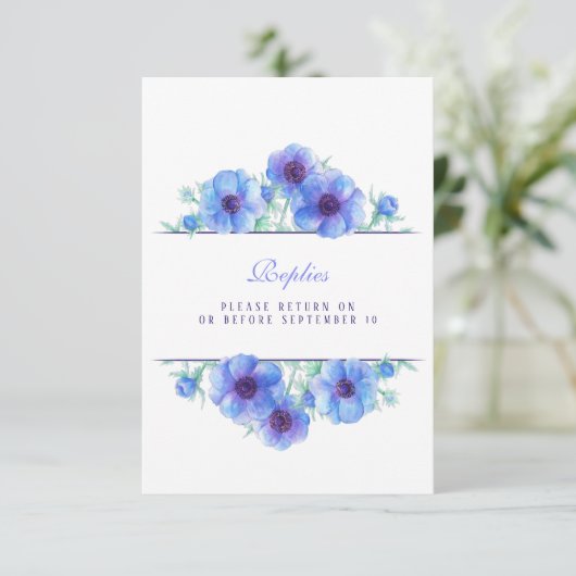 Bleu blanc anémone floral mariage QR réponse RSVP (Debout devant)