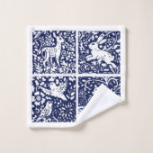 Bleu Blanc Bois Animaux Forêt Renard Lapin Ours (Gant de toilette)