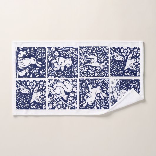 Bleu Blanc Bois Animaux Forêt Renard Lapin Ours (Serviette à main)