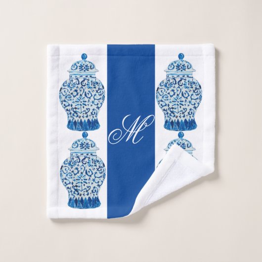 Bleu blanc Chinoiserie Ginger Jar Jars  (Gant de toilette)