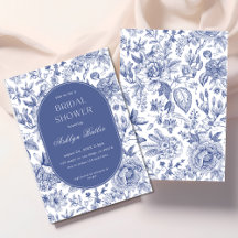 Bleu blanc Chinoiserie nuptiale douche Invitation