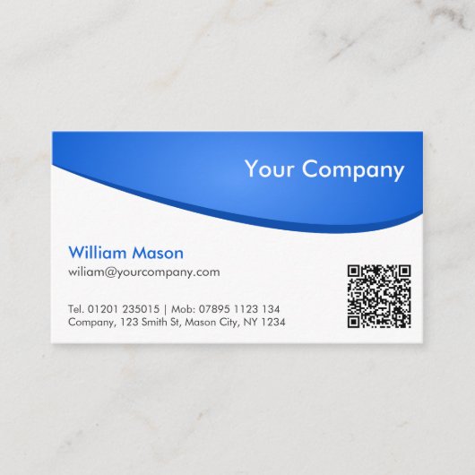 Bleu blanc courbe QR, Carte de visite professionne (Devant)