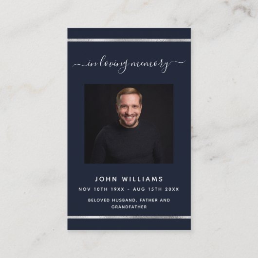 Bleu blanc élégante carte funéraire (Devant)