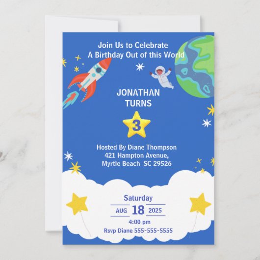 Bleu blanc Espace extra-atmosphérique Invitation d (Devant)