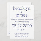 Bleu Blanc Et Marine Invitations De Mariage Modern (Devant / Derrière)