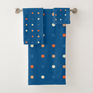 Bleu, blanc et points orange