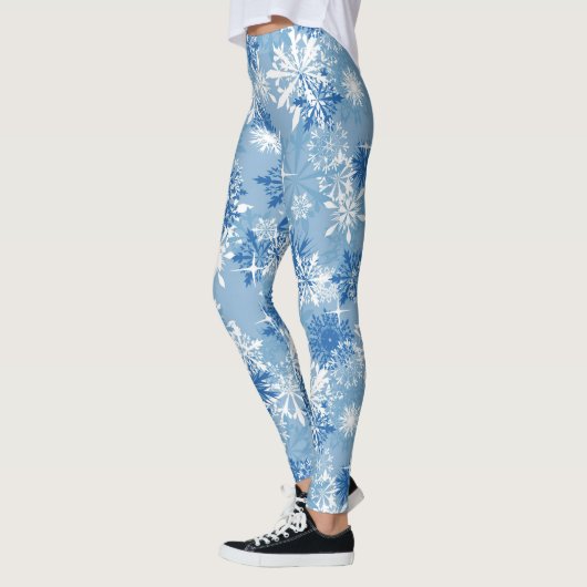 Bleu blanc flocon de neige motif leggings de Noël (Gauche)