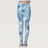 Bleu blanc flocon de neige motif leggings de Noël (Devant)