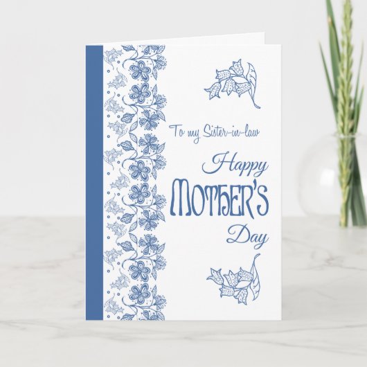 Bleu Blanc Floral Carte Fête des Mères Soeur en be (Devant)