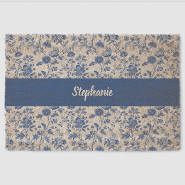 Bleu Blanc Floral Toile Personnalisé Nom