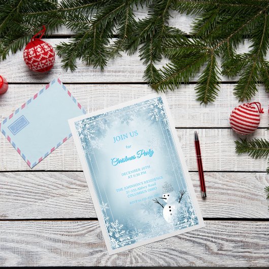 Bleu & Blanc Frosty Élégante invitation de Noël